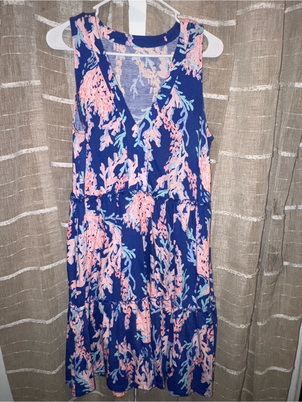 Lilly Pulitzer Navy Blue Coral-Print Sleeveless Tiered Dress